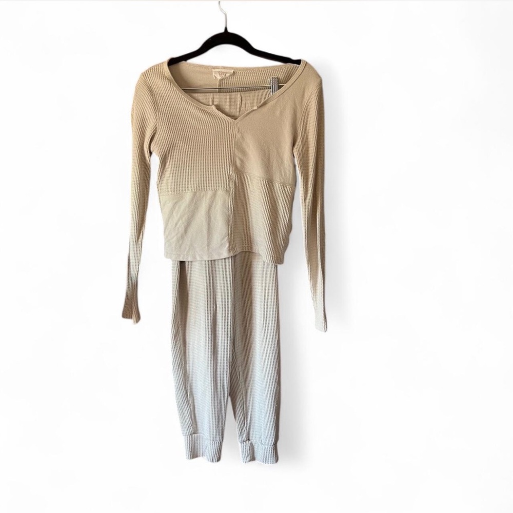 Tan Waffle Knit Lounge Set